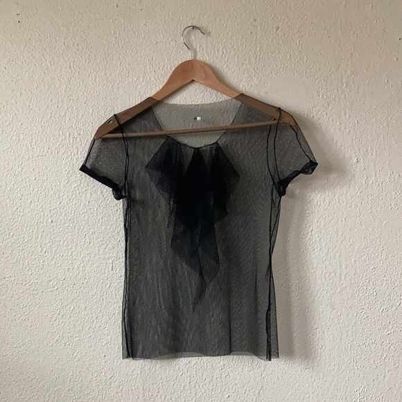 Vintage Y2K Mesh Fishnet Goth Regency Core Layer Top Black Small Medium - Picture 8 of 8